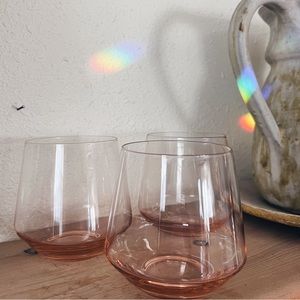 Pink Crystal Stemless Wine Glasses (Set Of 3)
